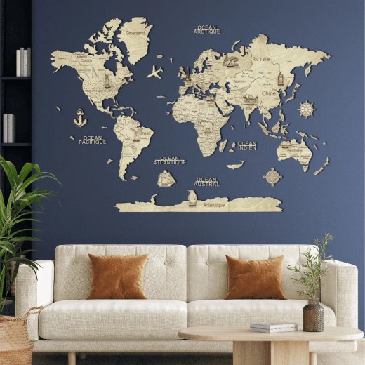 2D Light Wooden World Map M (70x100 cm)