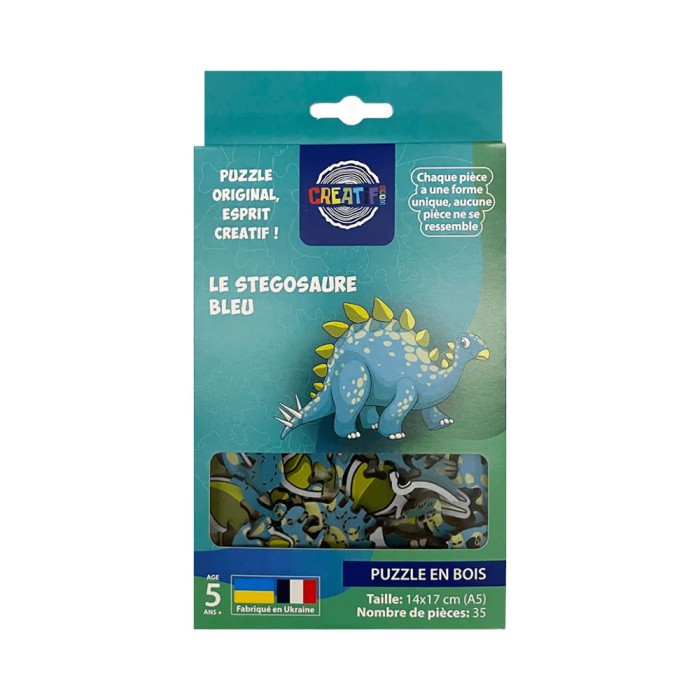 Holzpuzzle für Kinder: Blauer Stegosaurus (35 Teile)