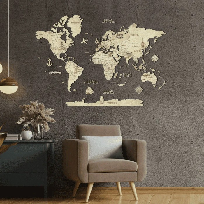 Carte du Monde 2D Claire M (70x100 cm)