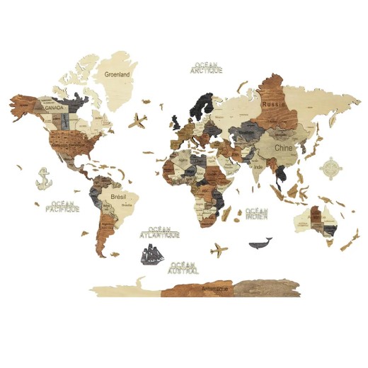 3D Multicolor Wooden World Map XL (120x200 cm)