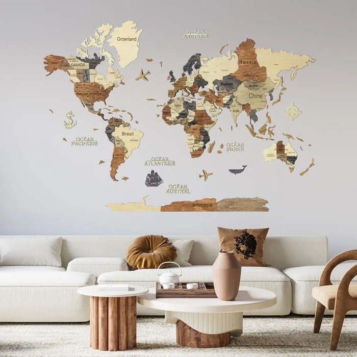 Carte du Monde 3D Multicolor XL (120x200 cm)