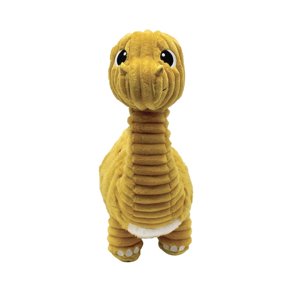 Duo de peluches Les Ptipotos Diplodocus maman et bébé couleur moutarde