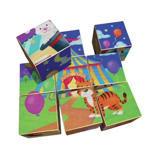 Puzzle cubes en bois 9 pièces sur le thème du cirque