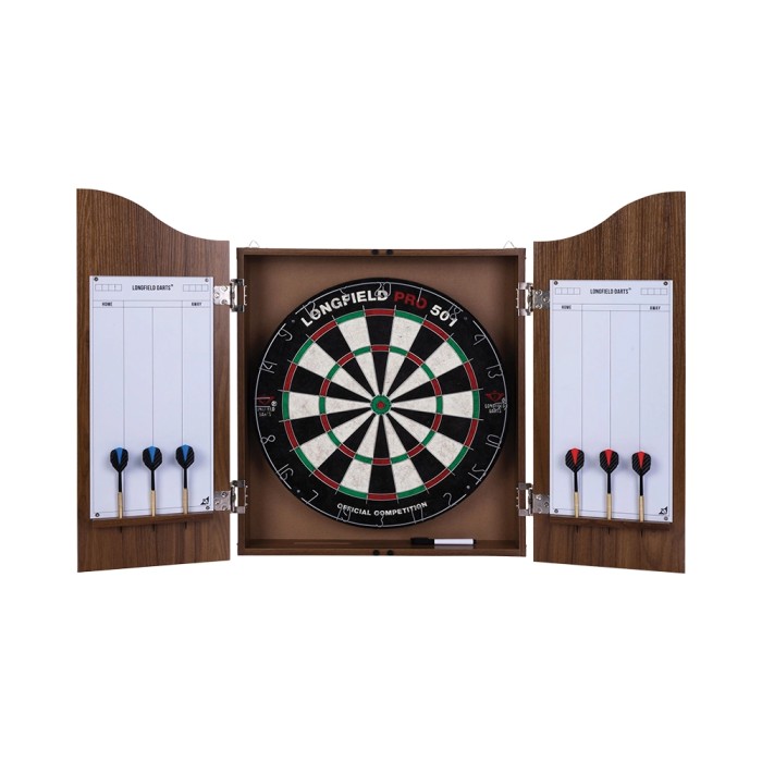 Dark Oak Dartboard Cabinet + 6 Darts 18g