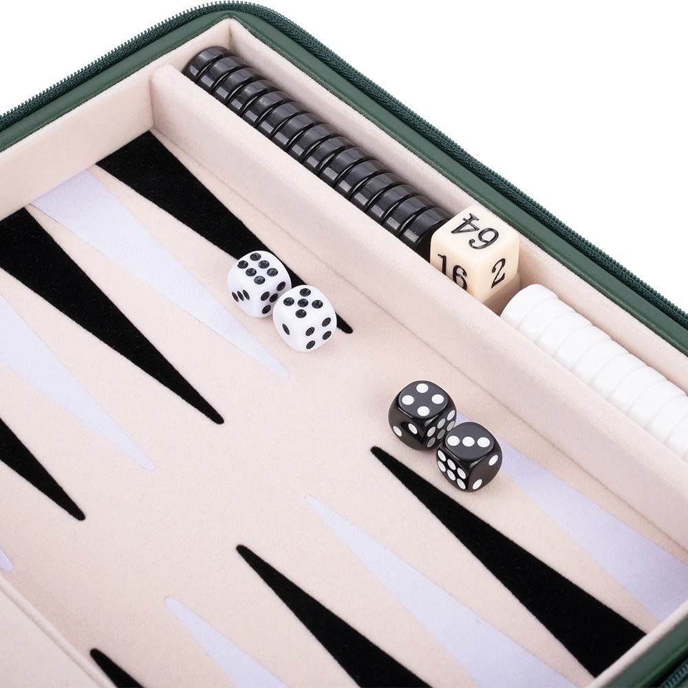 Backgammon Set 23cm Cream-Black-White Green Zip