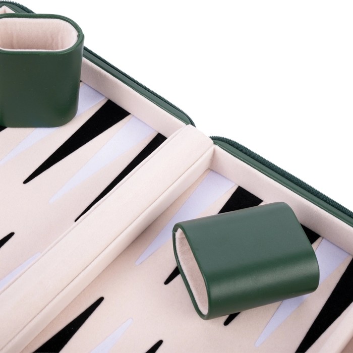 Backgammon Set 23cm Cream-Black-White Green Zip