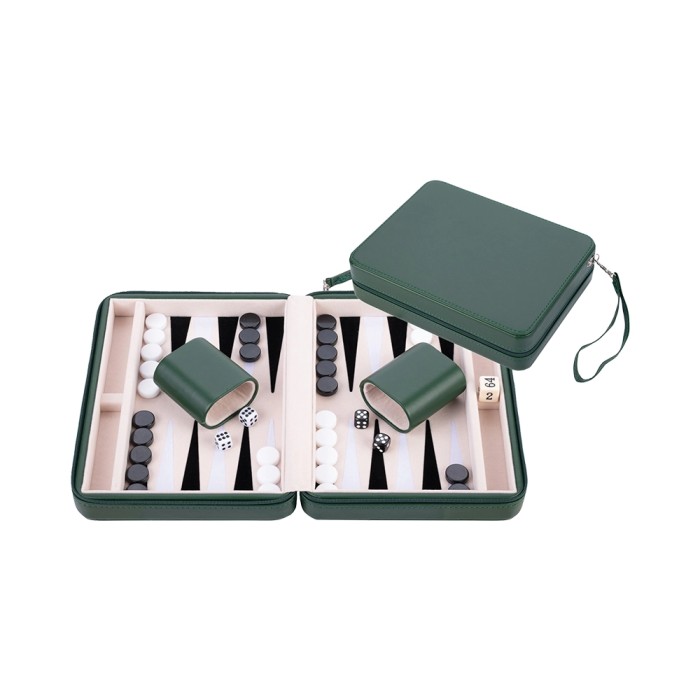 Backgammon Set 23cm Cream-Black-White Green Zip