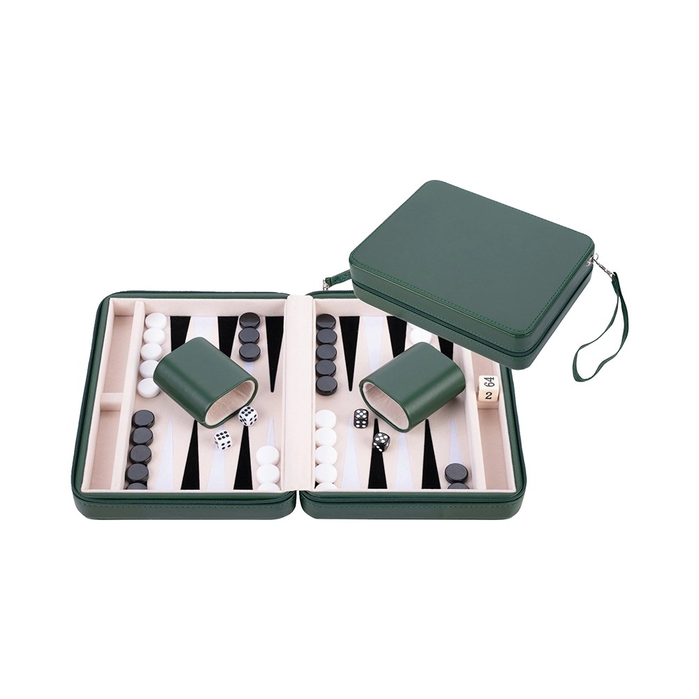 Backgammon Set 23cm Cream-Black-White Green Zip