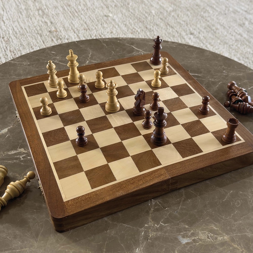 Folding Wooden Chess Set 30x30cm Ash Wood