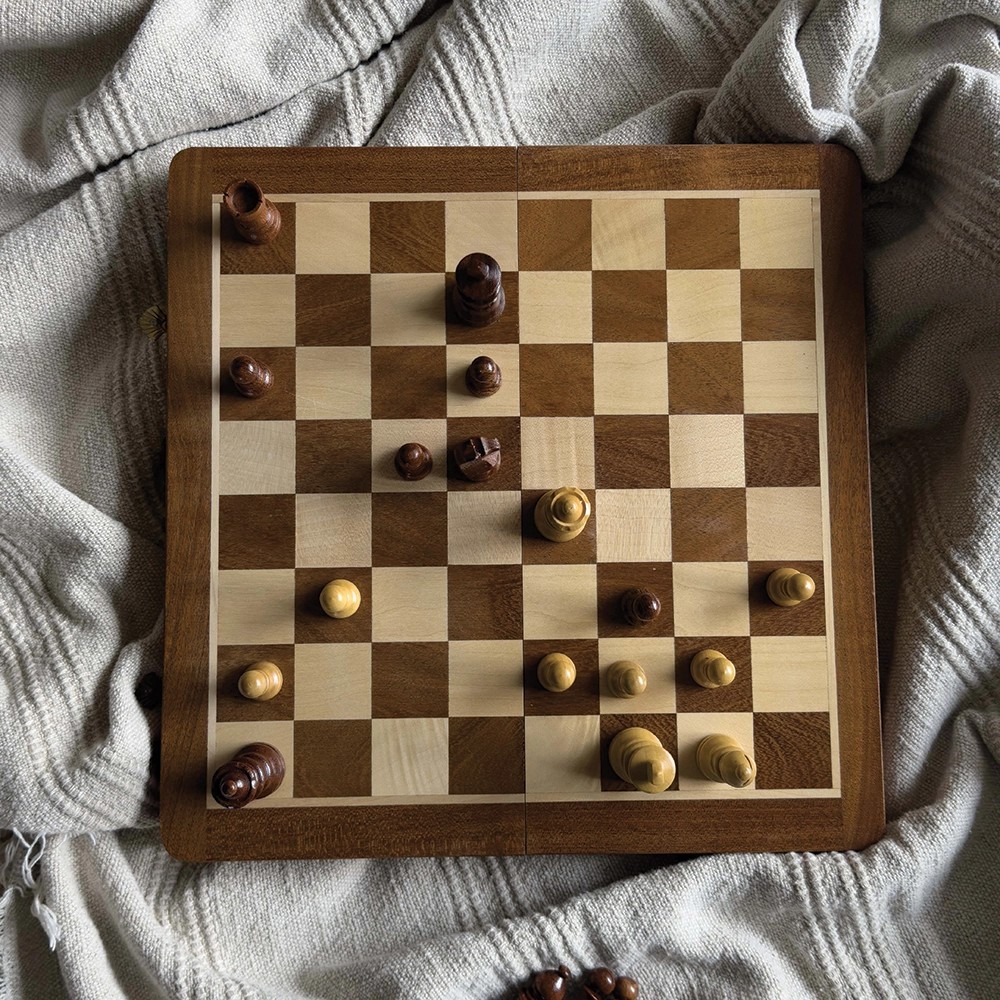 Folding Wooden Chess Set 30x30cm Ash Wood
