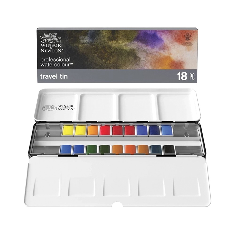 Professional Watercolour Metal Travel Box 18 Half Pans