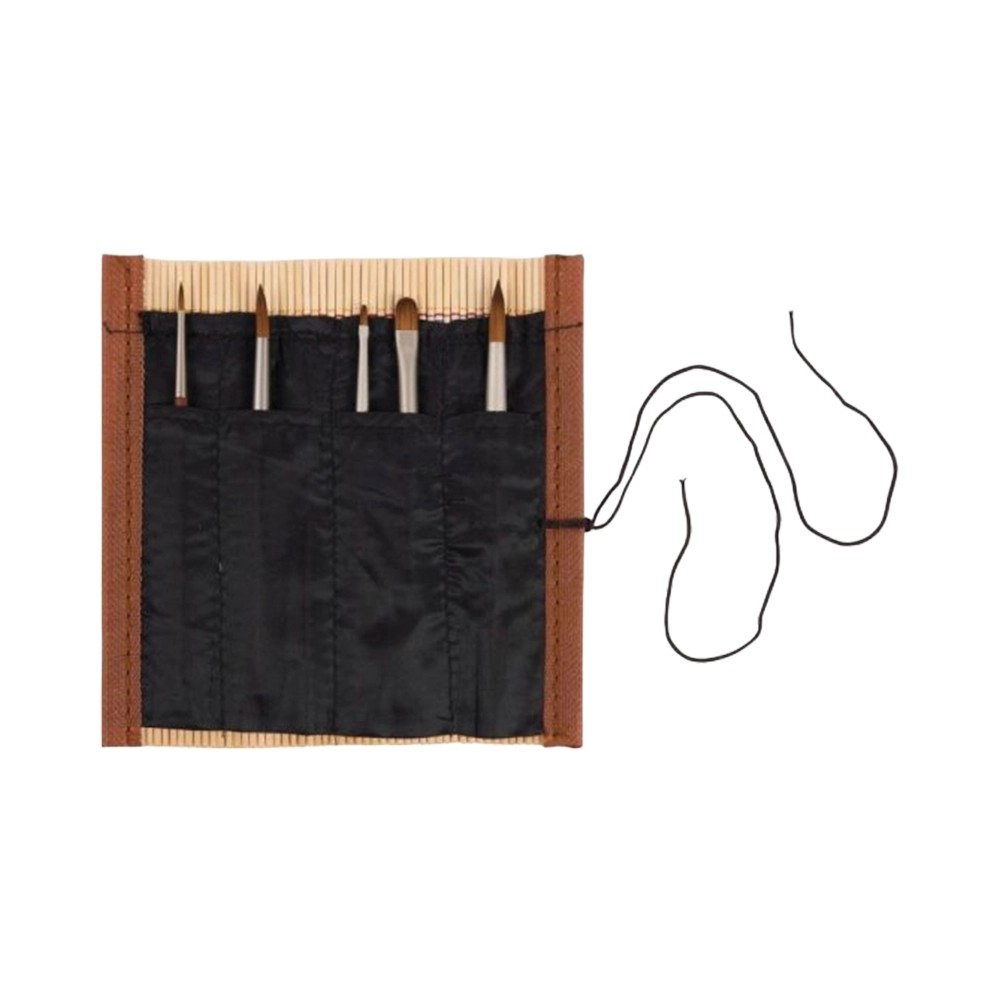 Monet Bamboo Brush Roll with 5 Mini Brushes