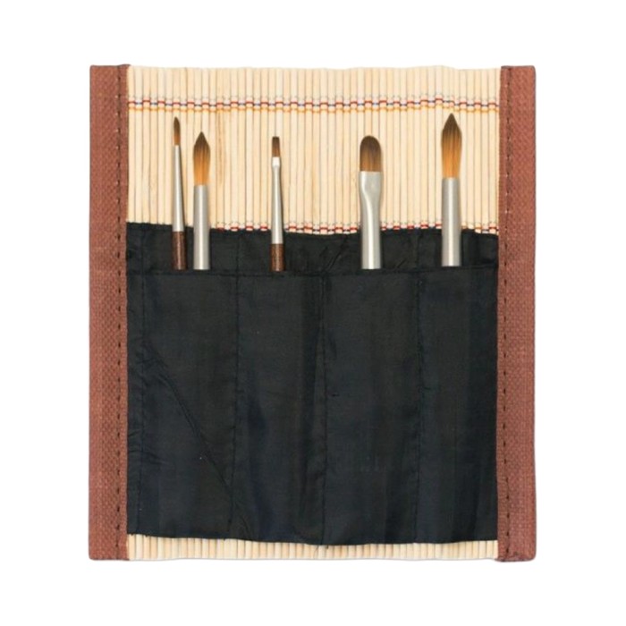 Monet Bamboo Brush Roll with 5 Mini Brushes