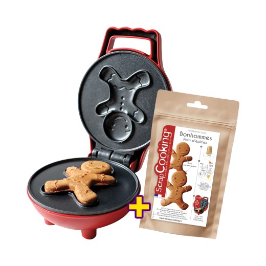 Pack mini gaufrier motif bonhomme de pain d'épices et mix préparation Scrapcooking 190g