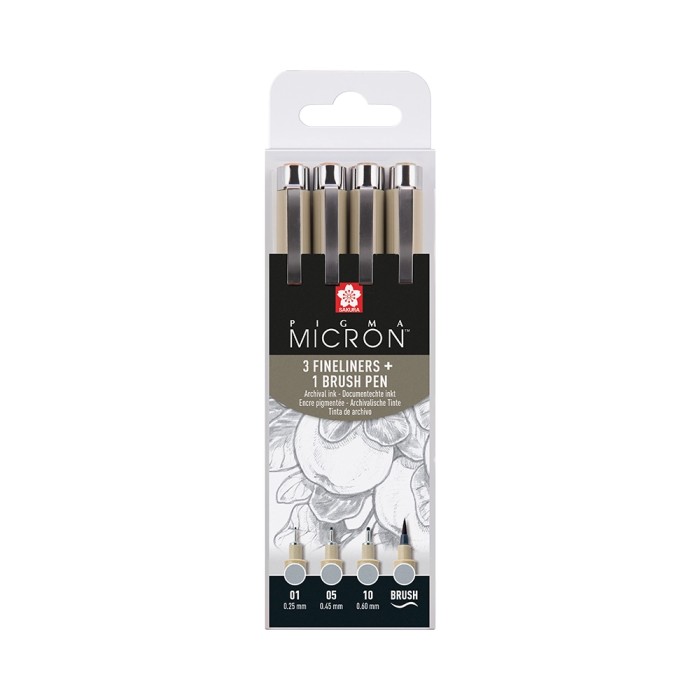 Sakura Pigma Micron Fineliner 4er-Set Hell Kaltgrau