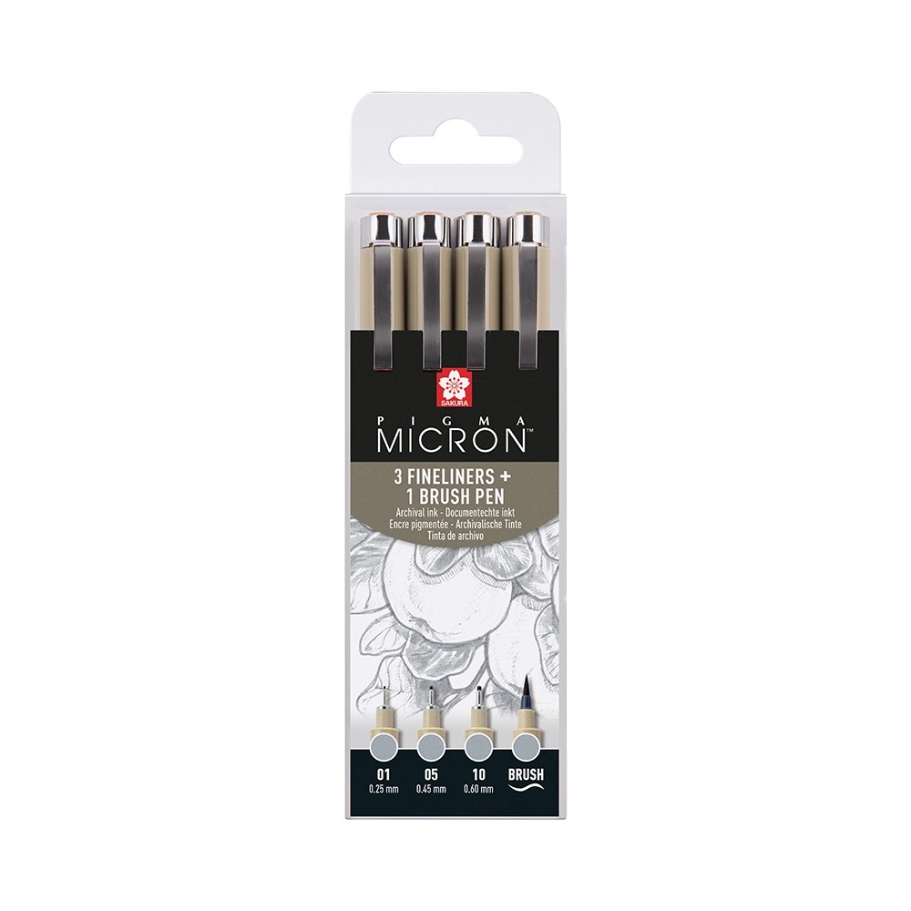 Sakura Pigma Micron Fineliner Set of 4 Light Cool Gray