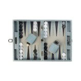 Hector Saxe mittelgroßes Backgammon-Set aus himmelblauem Alligator-Leder mit Zubehör