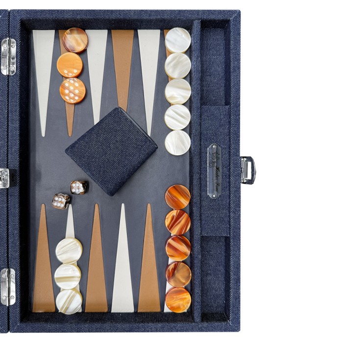 Large Shagreen Leather Backgammon Blue