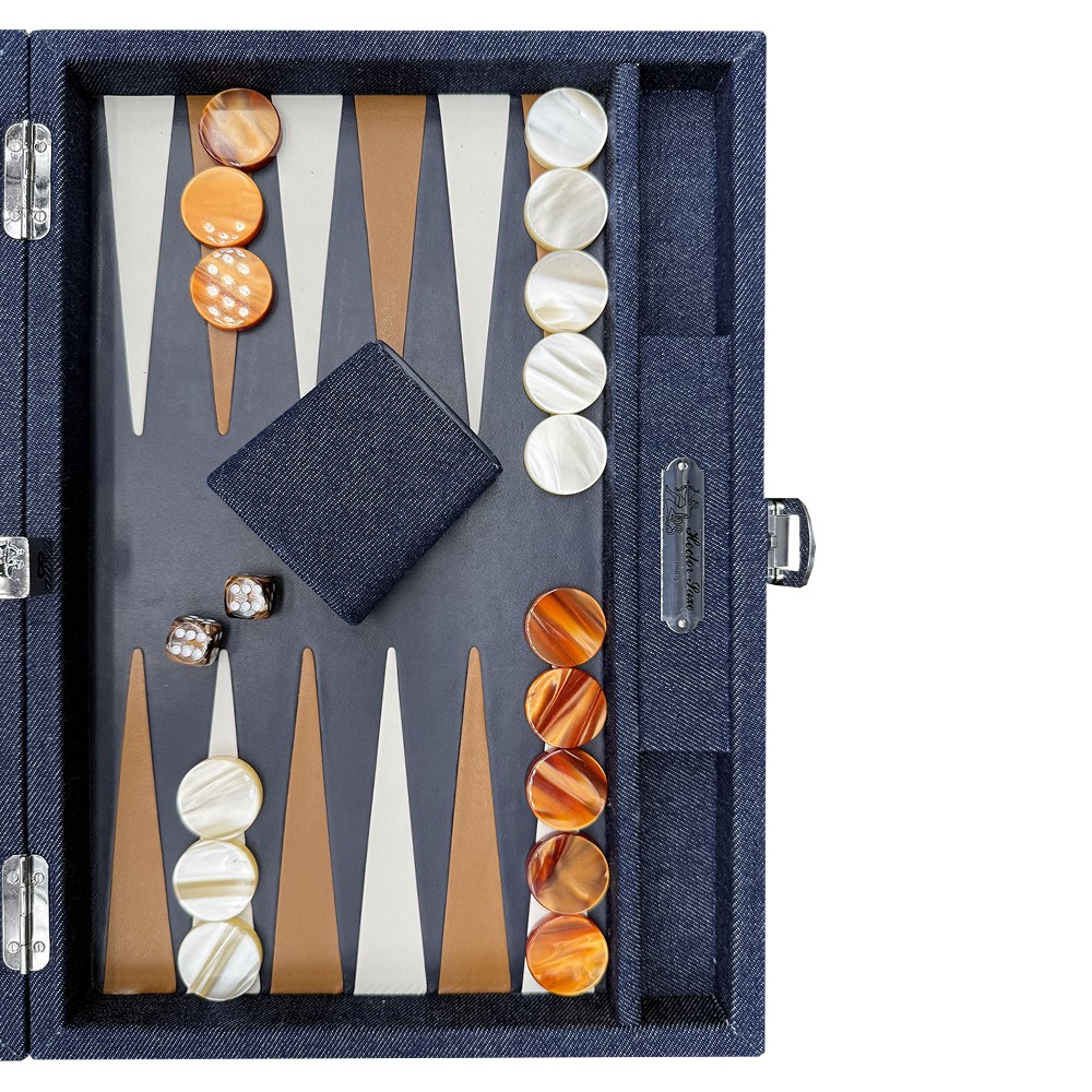 Backgammon Grande Pelle Galuchat Blu