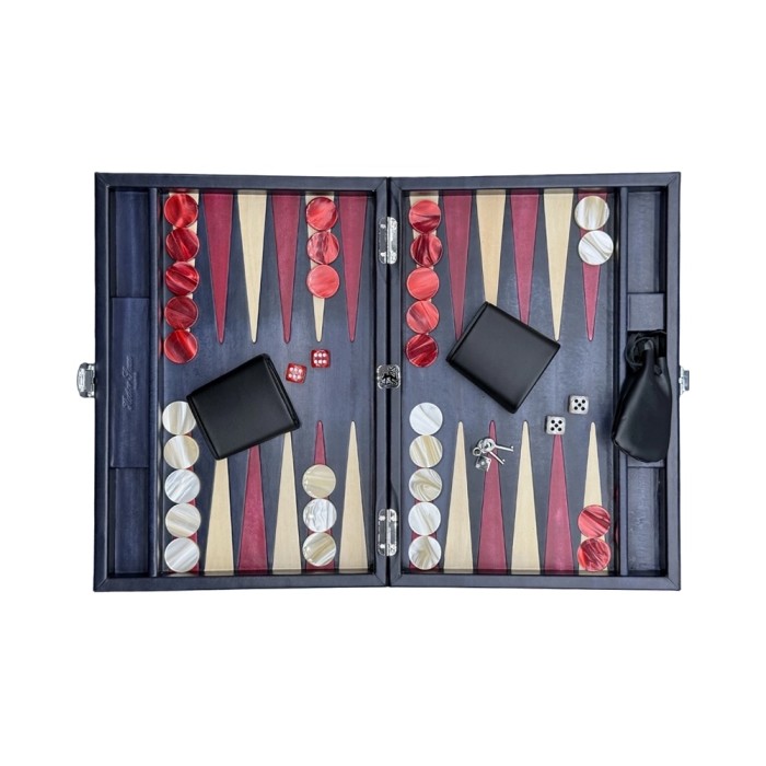 Backgammon Medium Cuir Patiné Noir