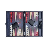 Backgammon Medium Cuir Patiné Noir