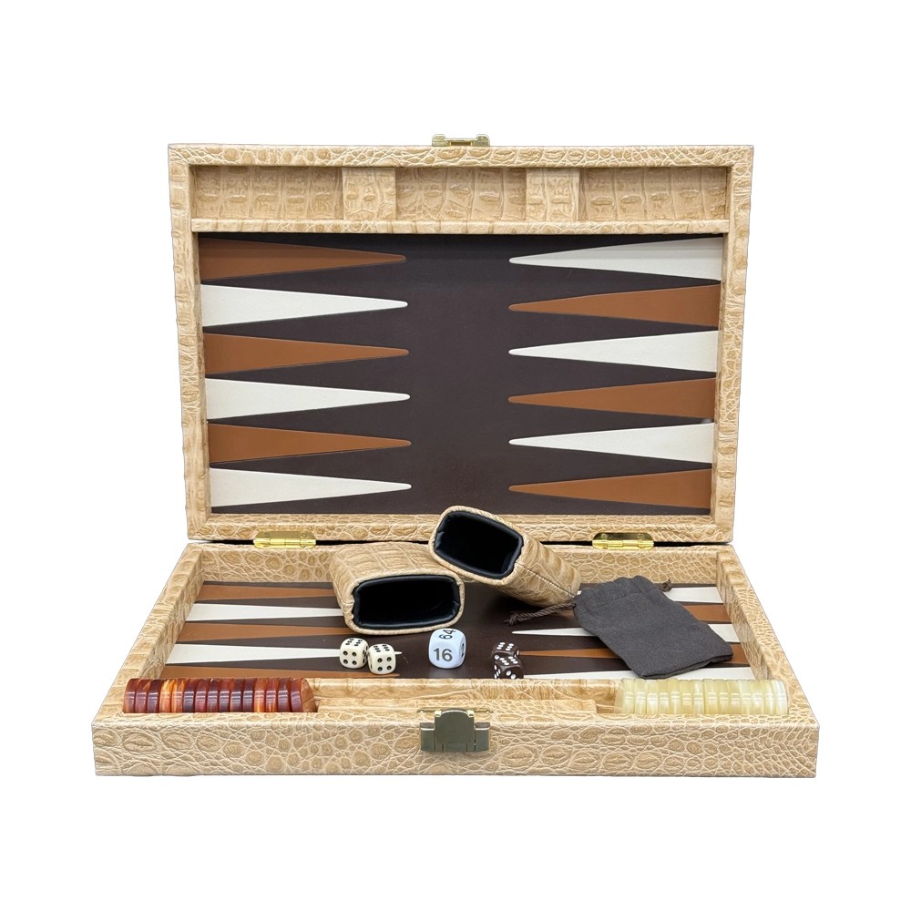 Hector Saxe 25x37 Backgammon-Set aus Leder mit Krokoprägung und Zubehör