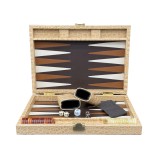 Compact Hector Saxe crocodile-embossed leather backgammon set with inlaid felt board and checkers