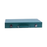 Cofanetto backgammon da competizione Hector Saxe in pelle verde avocado con pedine 44mm, raddoppiatore metallo e chiavi