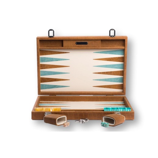 Backgammon Cuir Large Ambre | Hector Saxe | L'Astuce Genève