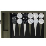 Hector Saxe großes Backgammon-Set aus mandelgrünem Büffelleder mit Zubehör und Bechern