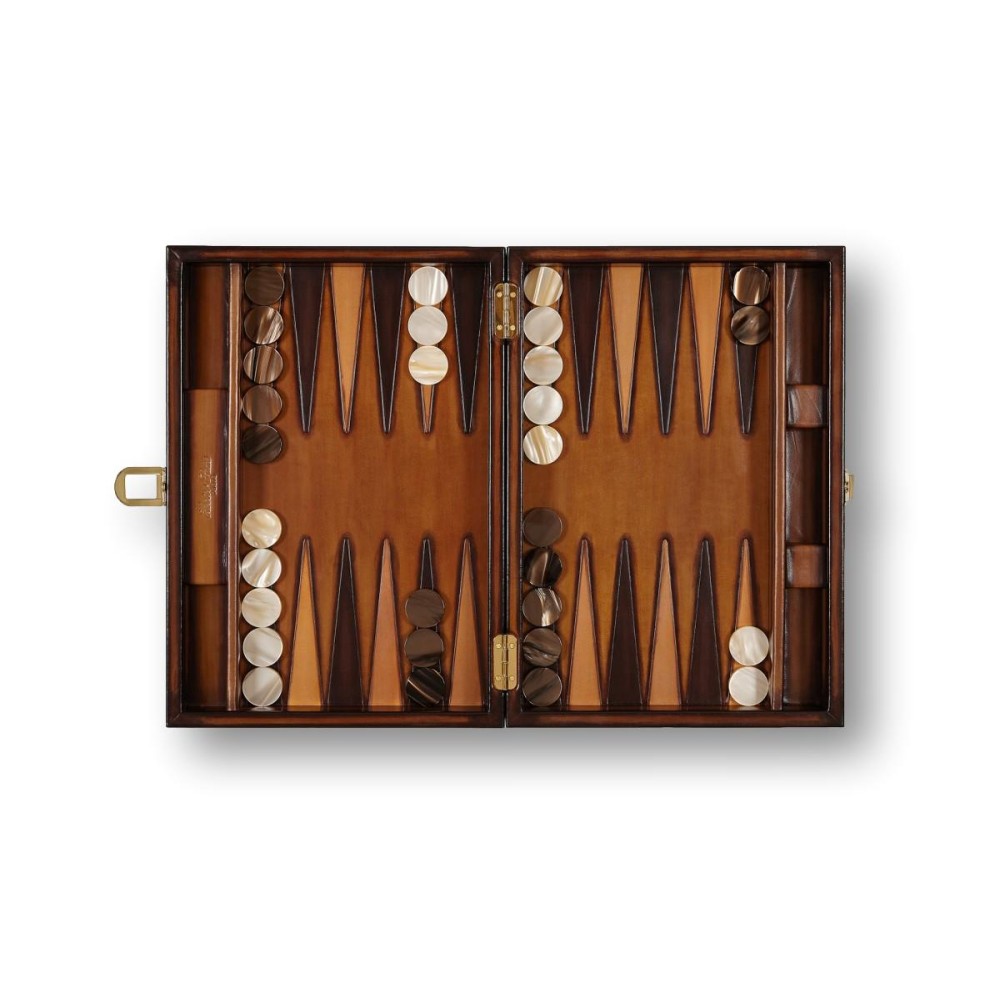 Backgammon en Cuir - Effet Patiné - Format Médium