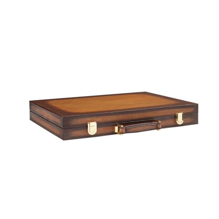Backgammon en Cuir - Effet Patiné Galuchat - Format Compétition