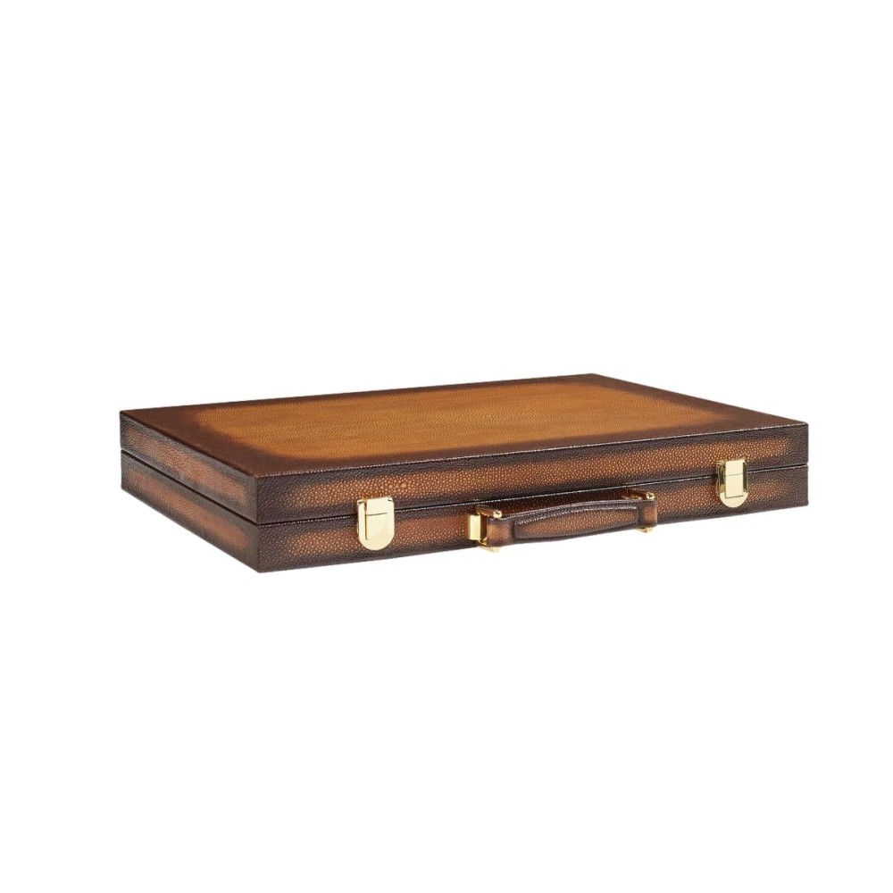 Backgammon en Cuir - Effet Patiné Galuchat - Format Compétition