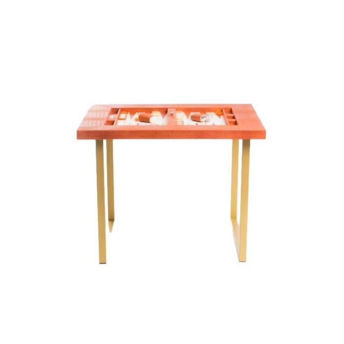 Table de Backgammon en Cuir - Effet Alligator - Pieds Métal en U