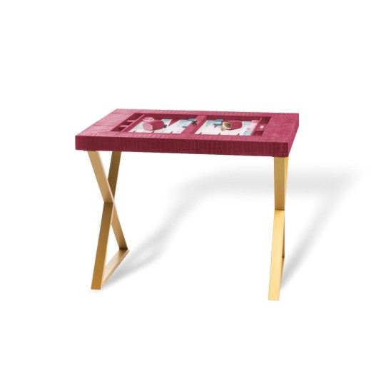 Table Backgammon Cuir Fuchsia | Hector Saxe | L'Astuce Genève