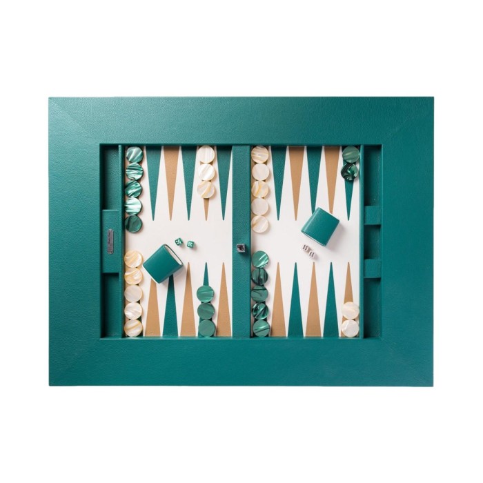 Table de Backgammon en Cuir - Effet Buffle - Pieds Métal en X