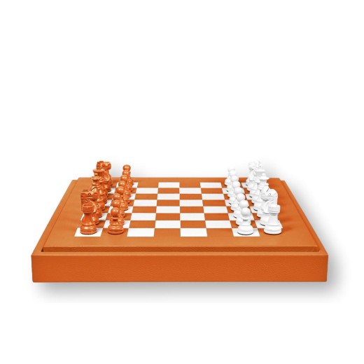 Coffret d'échecs Cuir  Orange | Hector Saxe | L'Astuce Genève
