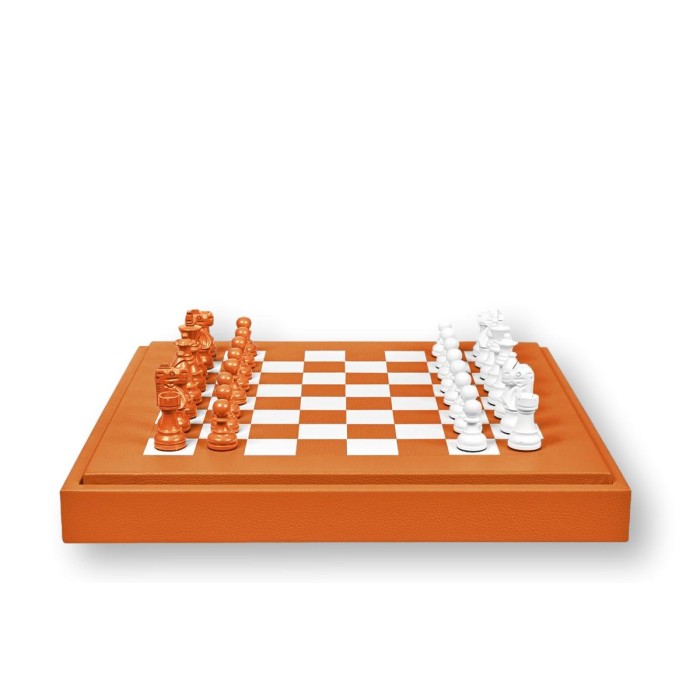 Coffret d'échecs Cuir  Orange | Hector Saxe | L'Astuce Genève
