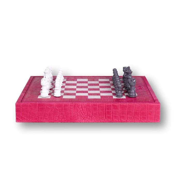 Coffret d'échecs Cuir  Fuchsia | Hector Saxe | L'Astuce Genève