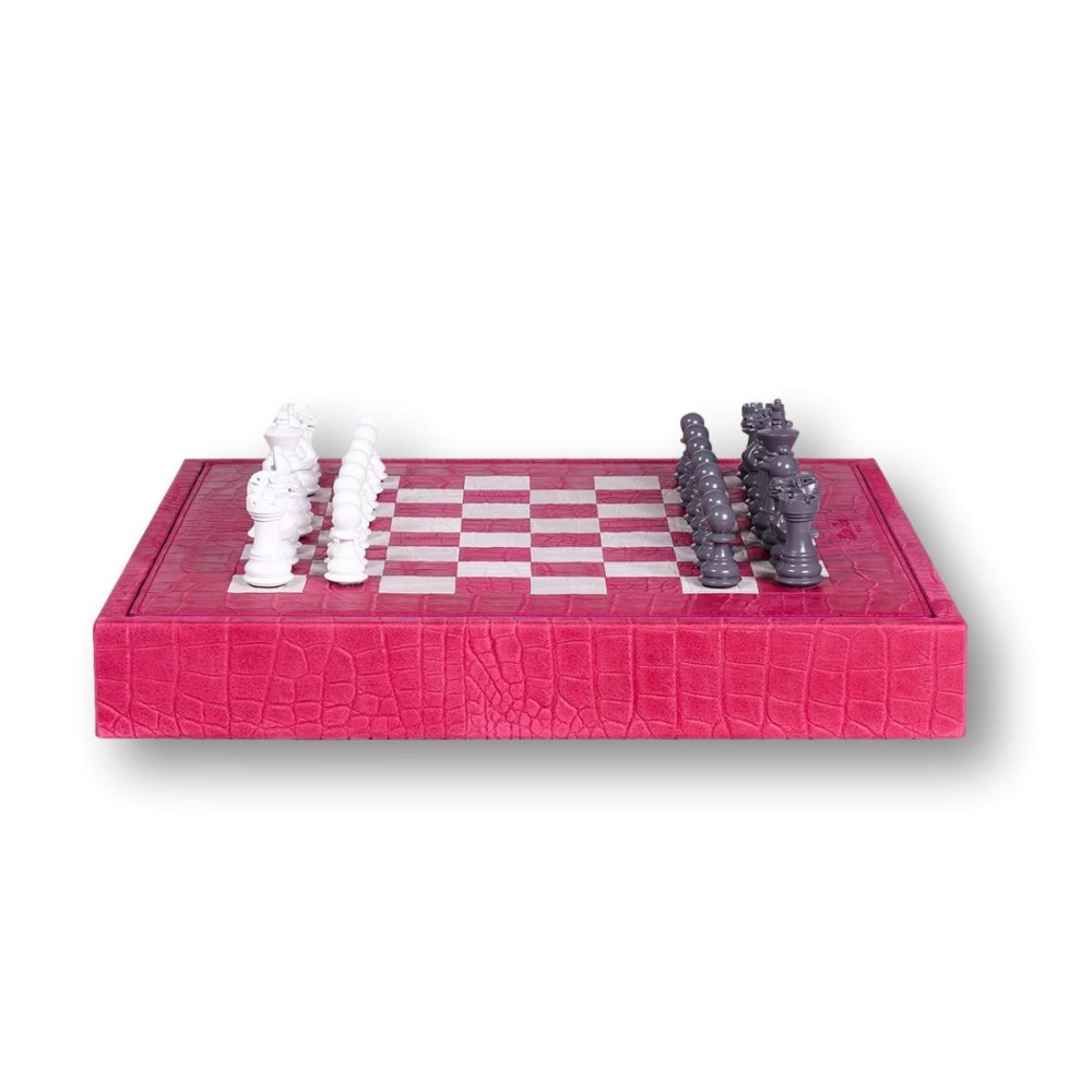 Coffret d'échecs Cuir  Fuchsia | Hector Saxe | L'Astuce Genève