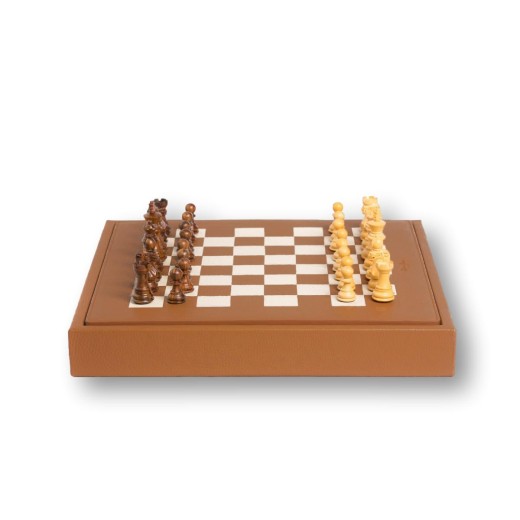 Coffret d'échecs Cuir  Gold | Hector Saxe | L'Astuce Genève