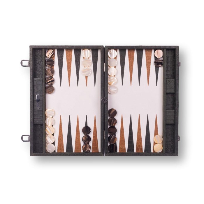 Backgammon en Cuir - Effet Alligator - Format Large