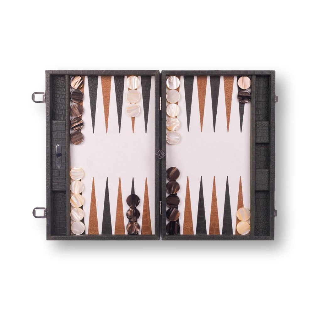 Backgammon en Cuir - Effet Alligator - Format Large