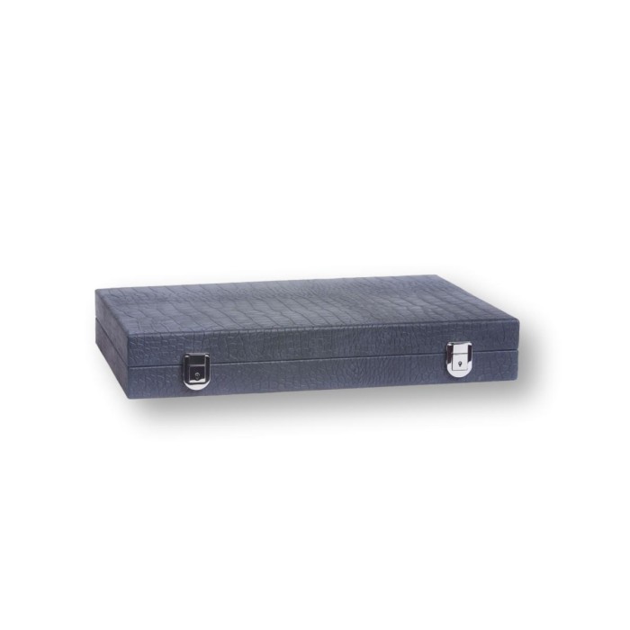 Cofanetto backgammon grande Hector Saxe in pelle alligatore blu petrolio con pedine 37mm