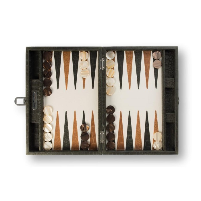 Backgammon en Cuir - Effet Alligator - Format Medium