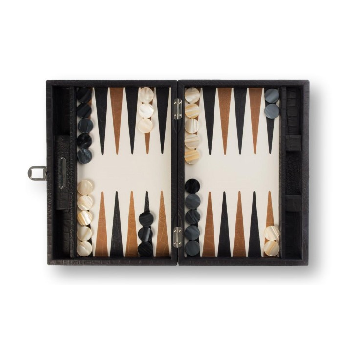 Backgammon en Cuir - Effet Alligator - Format Medium