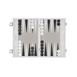 Set di lusso backgammon grande Hector Saxe in pelle bianca stampa bufalo con chiusure cromate e pedine