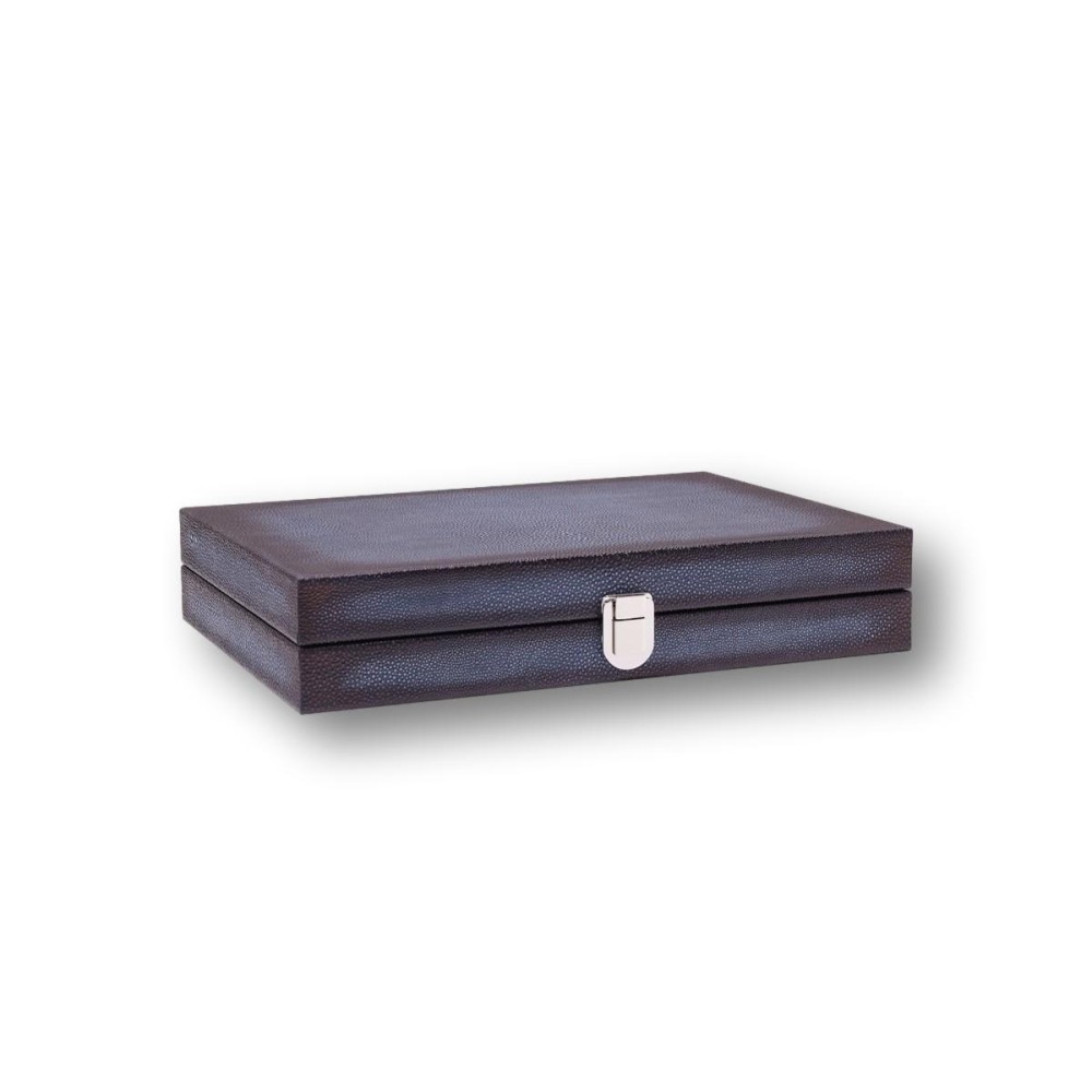 Backgammon en Cuir - Effet Patiné Galuchat - Format Médium