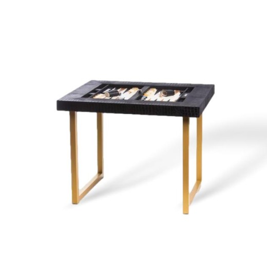 Table de Backgammon en Cuir - Effet Alligator - Pieds Métal en U