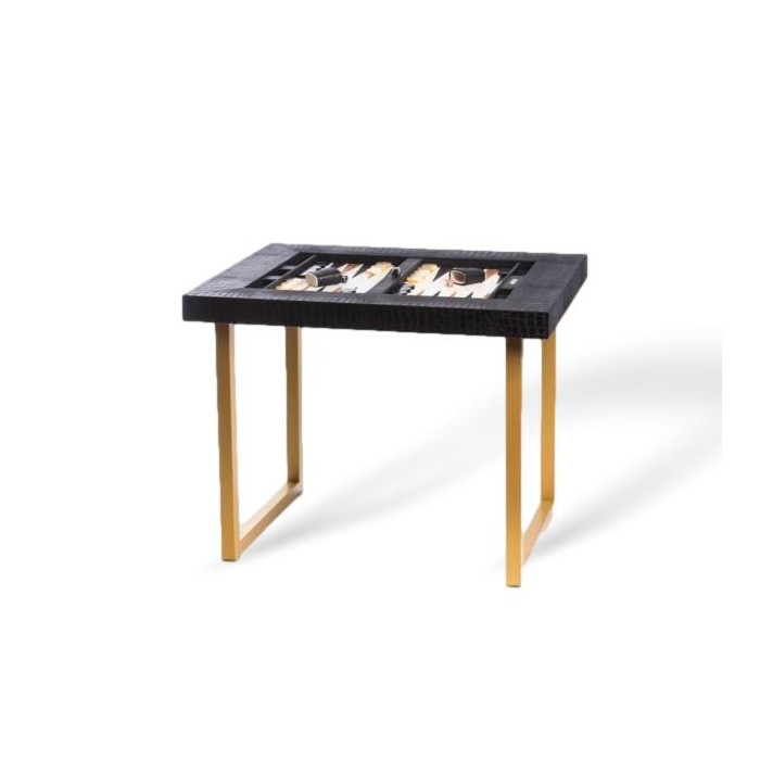 Table de Backgammon en Cuir - Effet Alligator - Pieds Métal en U